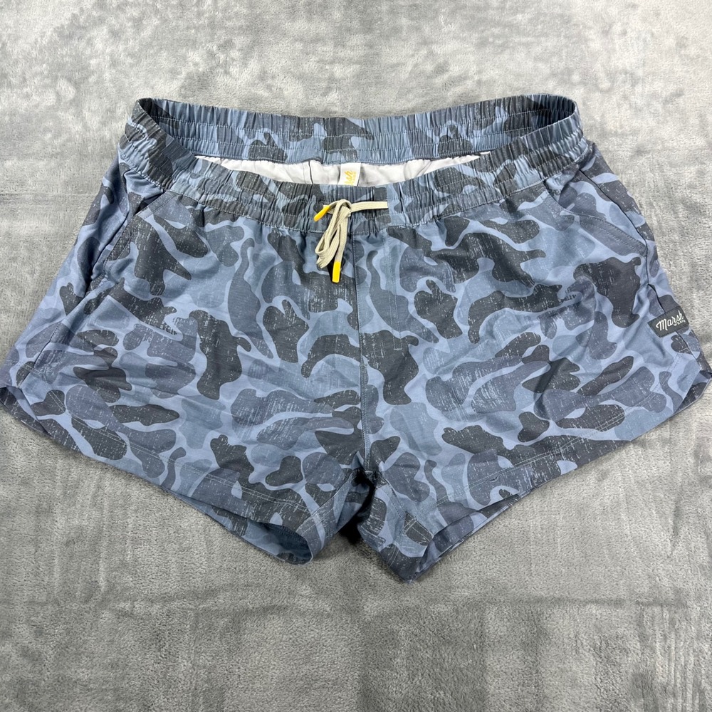 Marsh Wear Mens Fulton Volley Shorts XL Blue Grey Camo Performance Elastic Waist